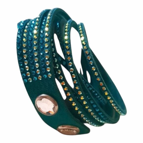 Swarovski Slake Wrap Bracelet Green with Clear & Blue Green Stones Adjustable Cr - Picture 2 of 4